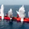 This picture released by Yemen's Huthi rebels shows explosives being detonated aboard the Liberian-flagged bulk carrier Magic Seas on Sunday during their first attack on Red Sea shipping this year.