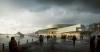 near figure envisions evolving green concrete museum unfolding along helsinki harbor