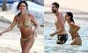 Bikini-clad Vick Hope shows off her incredible post-baby body six months after giving birth as she and shirtless Calvin Harris hit the beach in Barbados