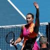 Aryna Sabalenka celebrates victory over Austria's Anastasia Potapova