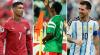 Who is the African World Cup goalscorer older than Ronaldo and Messi?