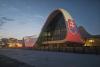 Heydar Aliyev Center illuminated in the colors of the Slovak flag -