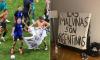 Inside how Argentina got their Falklands flag onto the pitch: Hotel bedsheet was smuggled in by fans and waved by Premier League stars - and it's STILL at their camp