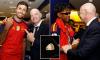 FIFA president Gianni Infantino heads into Spain's locker room to hand out Super Bowl-style gold rings to World Cup champions