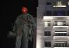 Spain fans paint head of Marqués de Larios statue in Malaga city centre red during victory celebrations