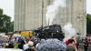 Lawrence greets Big Boy steam locomotive