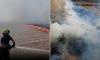 Moment firefighters battle to stop huge inferno engulfing village as fourth 35C heatwave hits and drought-like conditions turn Britain into tinderbox