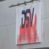 Logistics firm's building vandalised with red paint