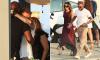 David Beckham's 5ft 11in frame is dwarfed by 6ft 6in Michael Jordan as the sporting legends enjoy another meet during South of France jaunt, while Victoria wows ahead of lavish sunset dinner