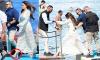 Achilles' heels! US ambassador to Greece Kimberly Guilfoyle almost totters into the sea as she arrives at 'gay mecca' in SIX INCH platforms