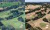 Weeks without rain and hosepipe bans turn Britain's most exclusive golf courses from lush green to scorched brown as temperatures to hit 35C again