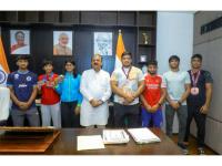 Delhi Minister Ashish Sood felicitates athletes Ankush, Nikhil Lochab and others for sporting achievements