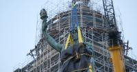 "Montana" statue comes down from State Capitol dome