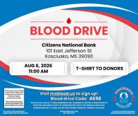 Happening today: Blood drive at Citizens National Bank in Kosciusko