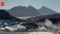 Scientists watched a 1km-wide, 100m-thick section of Greenland’s Sorgenfri glacier break away