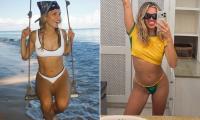 Ashley Roberts flaunts her abs in white bikini and Brazil T-shirt as she relaxes in Barbados after announcing The Pussycat Dolls will perform in South America