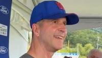Coach John Harbaugh on Day 9 of Giants training camp in West Virginia      