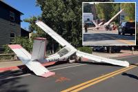 Plane makes terrifying crash landing on Main Street in sleepy California town