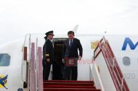 President U Min Aung Hlaing arrives back in Nay Pyi Taw after two-day official visit to...