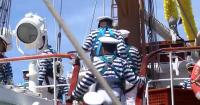 RAW: HI: BROOKLYN BRIDGE AX: MEXICAN NAVY SHIP 1ST VOYAGE