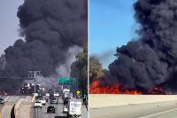 Massive explosion on California highway as tanker carrying 8,600 gallons of gas erupts into flames