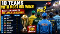 10 teams with most ODI wins, Pakistan ahead of Sri Lanka and England, where is India? How many ODIs completed?