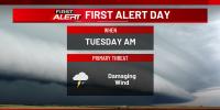 FIRST ALERT: Damaging wind risk with Tuesday morning storms