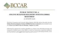 Online Business Registry Restored After Cybersecurity Breach