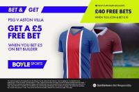 PSG vs Aston Villa: Bet £5 Get £5 free bet with BOYLE Sports plus £40 in free bets for new customers