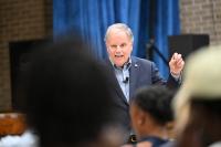 Doug Jones addresses data centers, healthcare in central Alabama swing