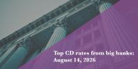 Top CD rates from major banks on August 14, 2026: Chase CDs, Bank of America CDs, Citibank CDs, and more