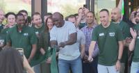 Former Denver Broncos running back Terrell Davis celebrates opening of Dick's House of Sports