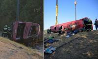Twelve people killed as tourist bus flips over and crashes off road in Hungary