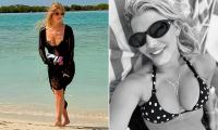 Jessica Simpson, 46, shows off her very perky chest as she sunbathes in a polka dot bikini