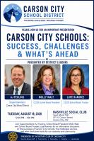 On Tuesday Rotary presents Carson City Schools: Success, Challenges and What’s Ahead