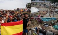 Hundreds of Ceuta migrants stage protest demanding Spain asylum after being left sleeping on beach following 'invasion' - as medics fight disease outbreaks