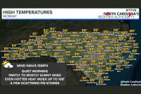 North Carolina Faces Hotter Monday With Highs Near 99 in Raleigh and Fayetteville as Scattered Strong to Severe Storms Bring Damaging Winds