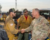 Oregon National Guard leaders visit Grasshopper Fire camp, thank troops aiding response