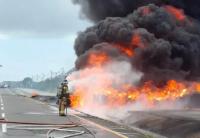 Tanker Truck Fire in Santa Rita de Antón Panama Where Firefighters Responded.