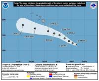 Tropical Depression Two-C forms southeast of Hawaii, bringing heavy rain