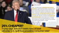 Trump says 300,000 metric tons of beef will enter U.S. tariff-free