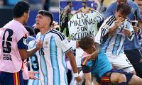 Argentina's World Cup stars LET-OFF without serious punishment for Falklands banner against England - as two of their players get banned for total of 17 matches over final fighting