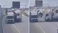 Truck collision sends car flying into the air in Poland