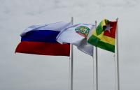 Russian flag raised above the building of Russian-Togolese Alternative association