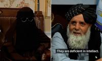 Moment Afghan teenager begs Taliban official for divorce from violent husband - before he refuses and brands women 'deficient in intellect'