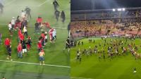 Terrifying Scenes! Fans Invade Pitch With Sticks & Chairs After Violent Brawl During Santa Fe vs America Match In Colombia | VIDEO