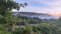Property has 'close call' as huge wildfire in Porth shuts road