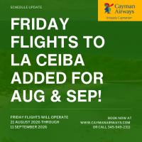 More Friday flights to La Ceiba until September 11th