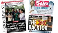 Newspaper headlines- 'We've not given up' and 'The X Backtop'