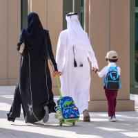 Qatar Academy Sidra greetsstudents at its new campus